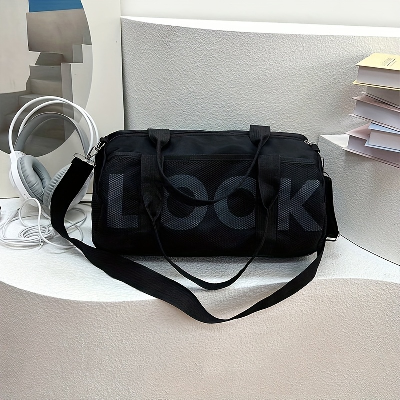TEMU Large Capacity Cylindrical Sports Bag, Unisex, Nylon Bag, With Adjustable Shoulder Strap, Travel Handbag Crossbody Bag