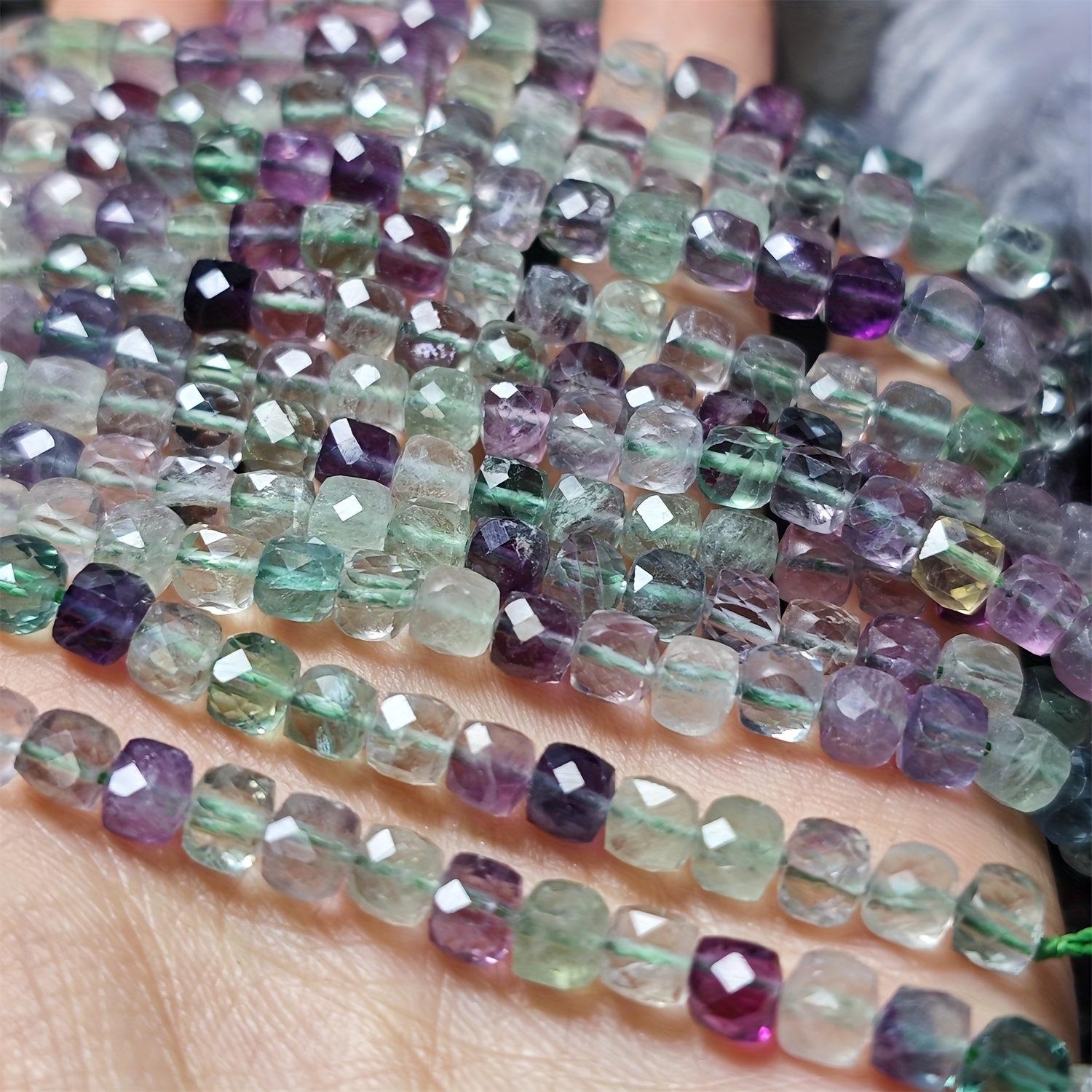 

1 Strand Of Sparkling 4mm Fluorite Cube Beads - Natural Crystal Loose Spacer Beads In Vibrant Colors For Diy Bracelets & Necklaces Jewelry Making, Beads For Jewelry Making