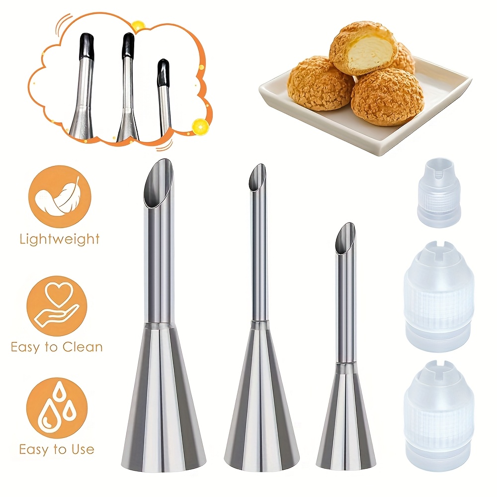 6pcs Cake Decorating Tool Set, Including 3 Piping Nozzles With Protective Caps Different Filling Needs, And 3 Matching Couplers. Suitable For Home Baking And Diy Frosting