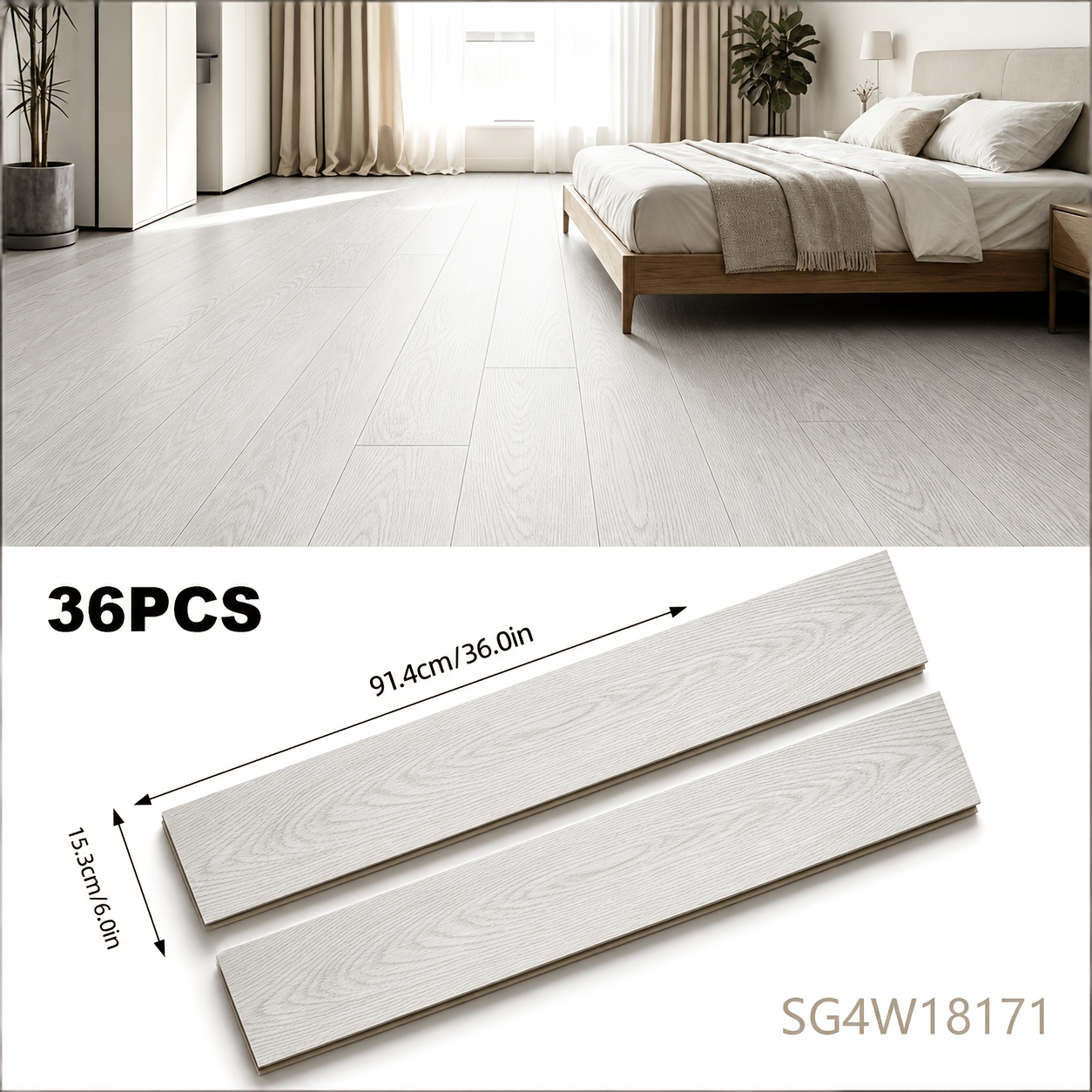 Image of High-quality Wood Grain Self-adhesive Pvc Vinyl Floor Tiles, 36pcs Covering 5㎡, , Low Maintenance, Suitable For Living Room, Bedroom, Kitchen Decoration