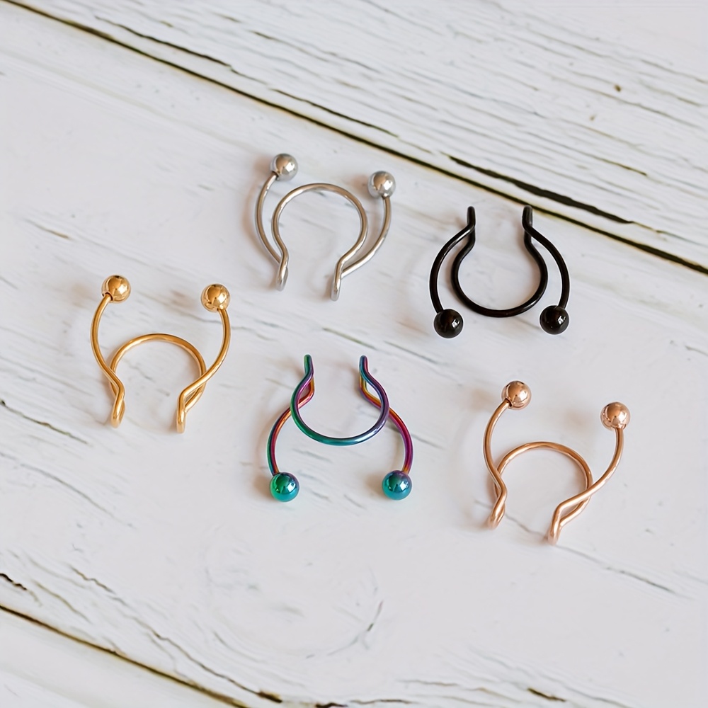 1/5pcs Fake Nose Ring Easy Hoop Septum Rings
