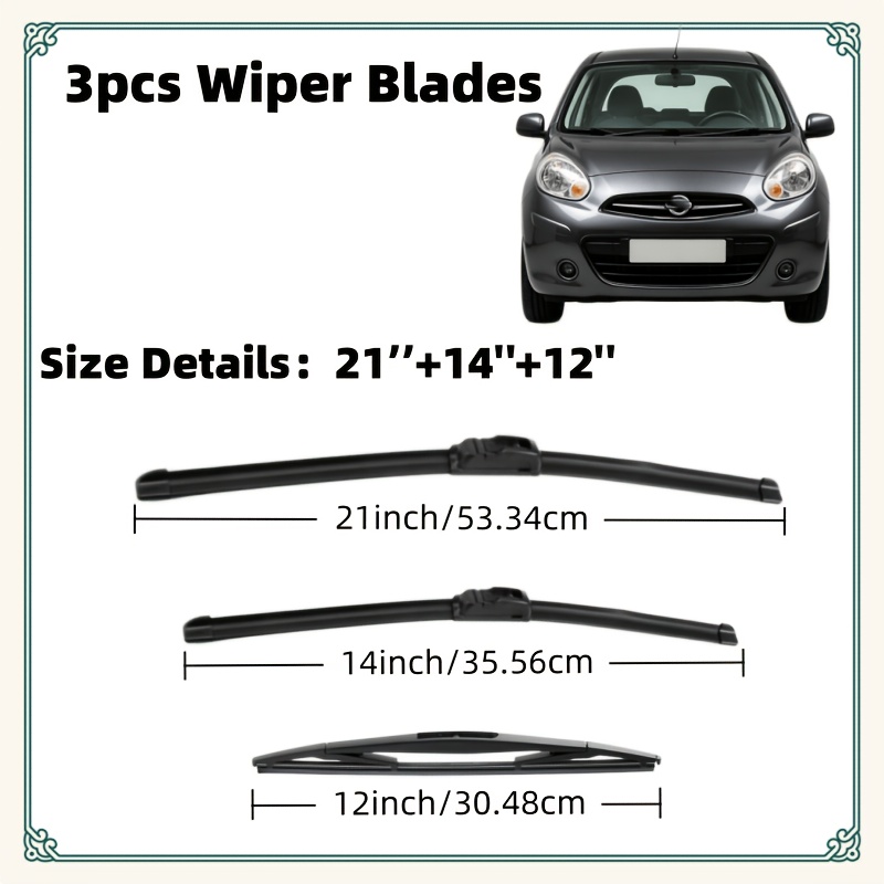 TEMU 3pcs Windshield Wiper Blades Fit For March K13 2010-2015, Sizes: 21'' X 14'' X 12'', High Quality Wiper Blades, Gift