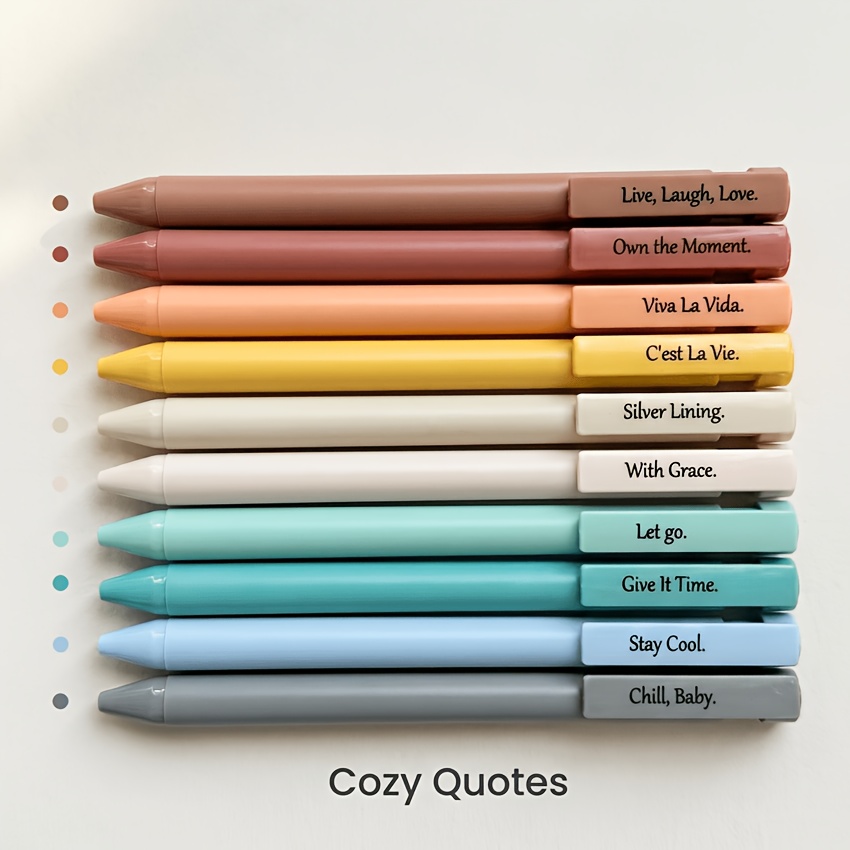 TEMU 10pcs Morandi/black Colored Aesthetic Anxiety Release Inspirational Encouraging Gel Ink Pen Smooth Writing Dry Fast For Journaling School And