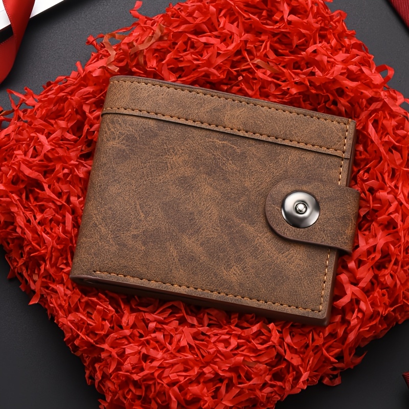 TEMU Accesorios de Viaje, Billetera Corta Vintage para Hombre, Diseño de Hebilla Oculta, Soporte de Ticket Texturizado, Billetera de Negocios,
