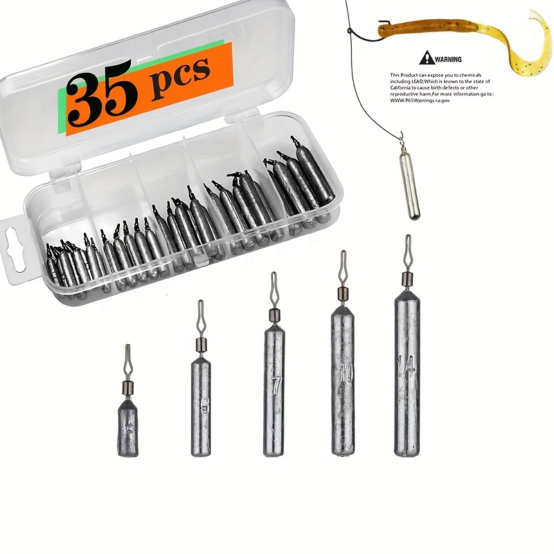 Image of 34/35pcs Fishing Accessories Anti-snag Bottom Drop Lead Weights, Drop Shot Lead Weights, Fishing Weight Lead Set With Tackle Box Packaging