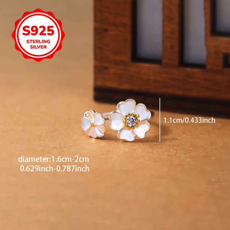925 Silver Adjustable Double Flower Daisy Camellia Ring