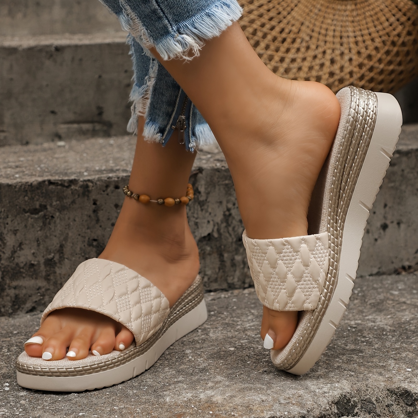 women's fashion solid color slip slippers ankle strap Temu