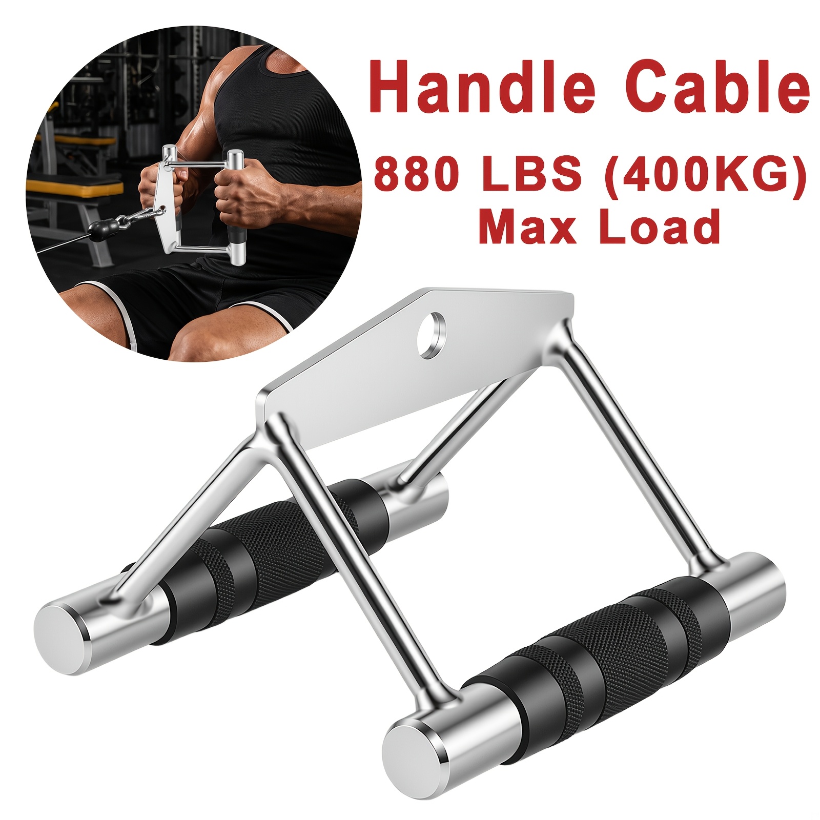 Image of Gym V-handle Cable Attachment, Heavy Duty Alloy Steel Pull-down Handle With Anti-slip Textured Grips, 400kg Load For Back Chest Shoulder Arm Strength Training