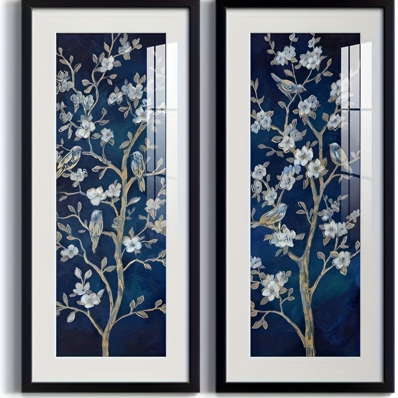 Set of 2 Framed Botanical Art Prints - Modern Floral Wall Decor