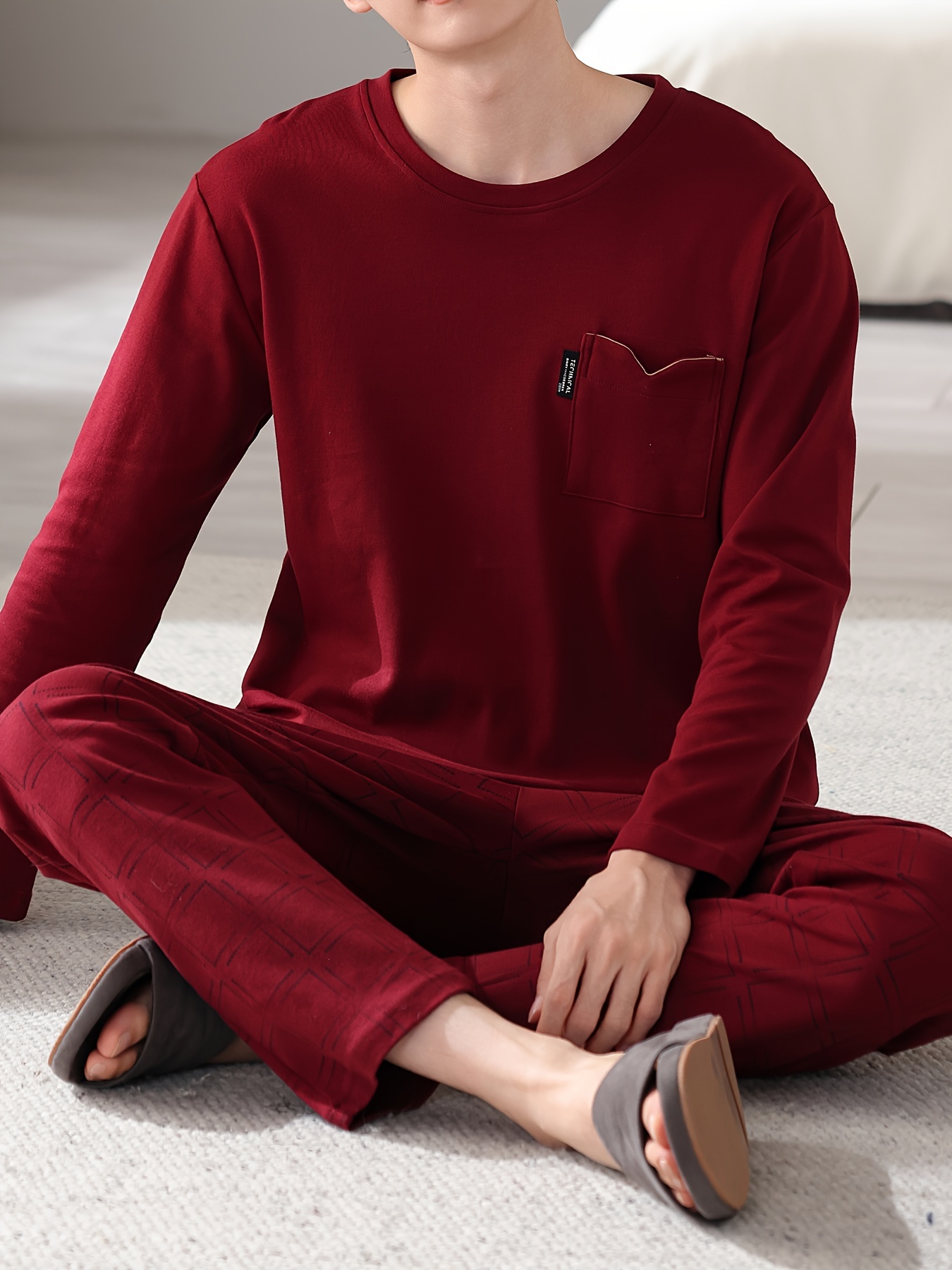 Red Men's Pure Cotton Pajamas Spring and Autumn Long Sleeve Birthday Year Christmas New Year Large Size Home Clothes Round Neck Casual Suit