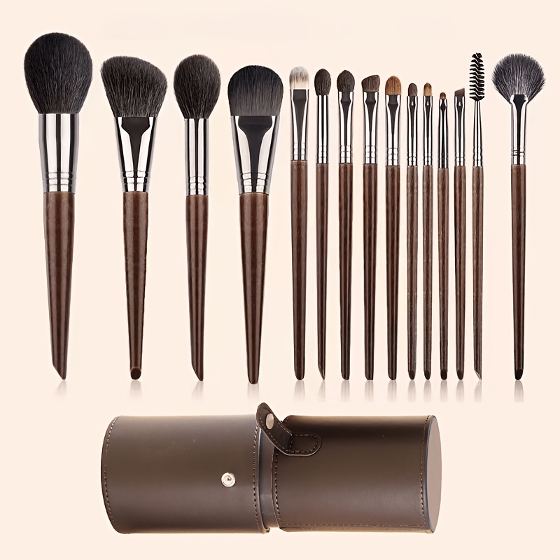 Image of Premium Practical 15pcs Set Of Brushes With Animal Hair Full Set Of Brush Buckets, Sheep Hair Foundation Eyeshadow Brushes Makeup Artist Beginner Professional Makeup Brushes