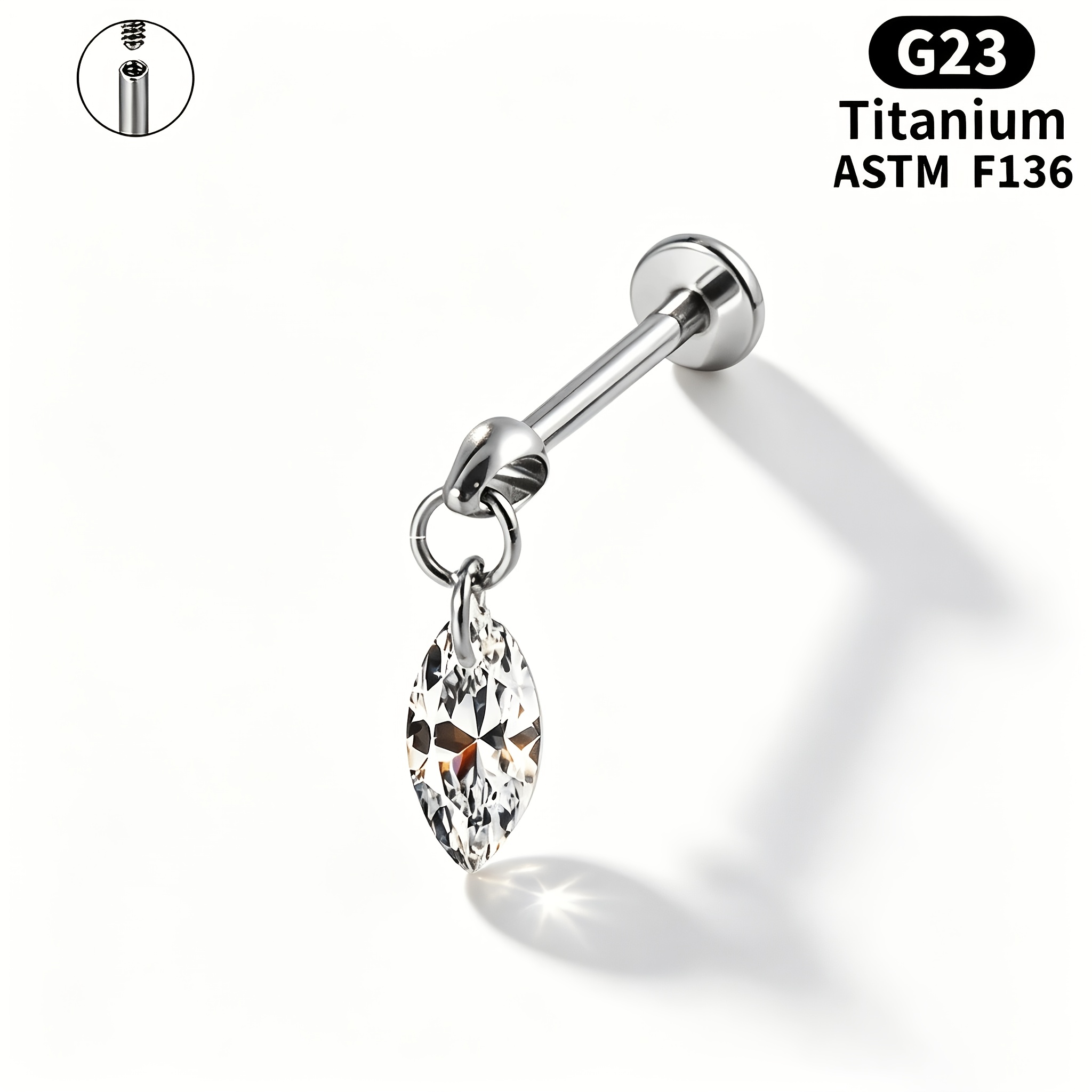 TEMU 1pc G23 Titanium Water Drop Dangle Cartilage Earring Lip Stud Earring, Suitable For Daily Wear And As A Gift