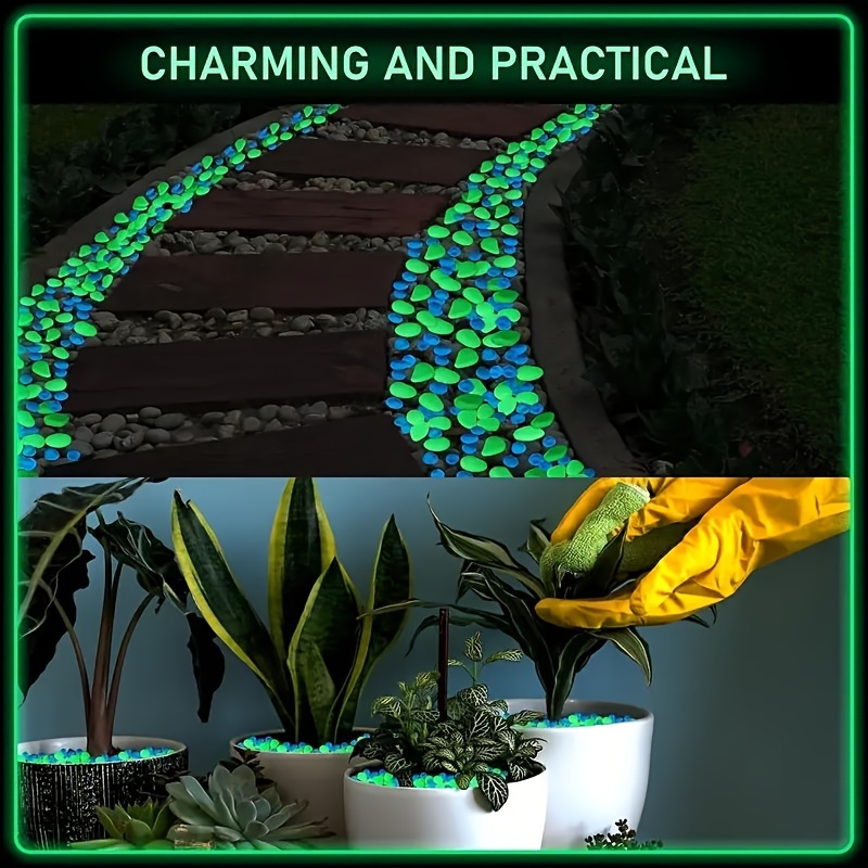 

Lot de 20 cailloux phosphorescents en résine pour chemins de jardin, aquarium de poissons, décoration de mariage - Pierres lumineuses en plastique pour éclairage paysager