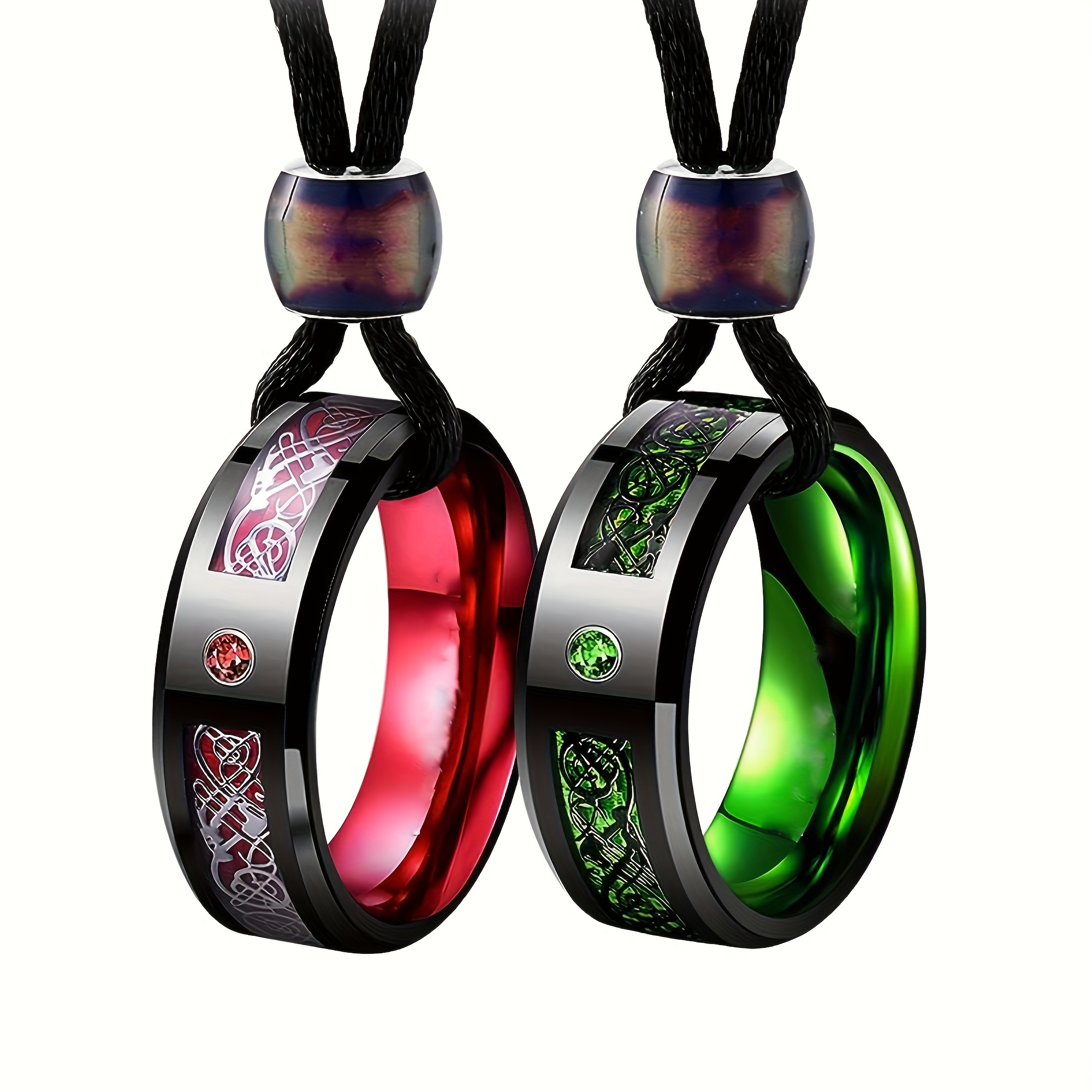 

Two-piece Colorful Stainless Steel Couple Ring Pendant Promise Lovers Necklace Set