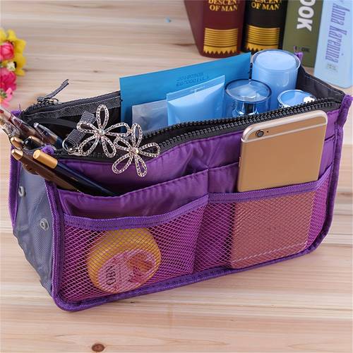 1pc multifunctional double layer folding storage bag large capacity zipper handbag portable sorting bag for travel insert bag