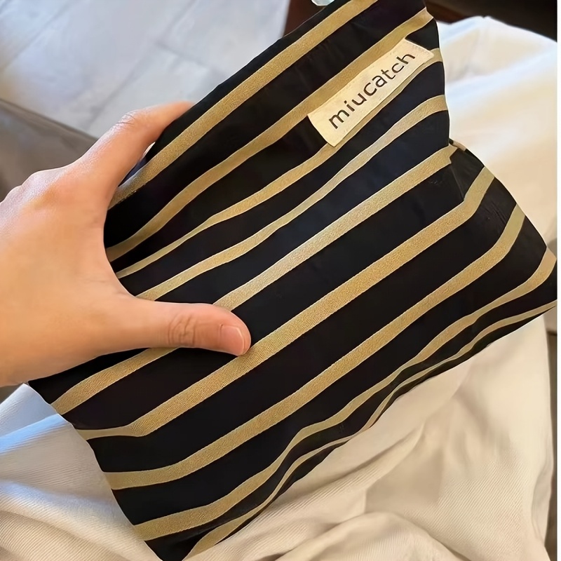 TEMU Neceser de viaje grande para almacenamiento de productos de cuidado de la piel, maquillaje portátil a rayas, para uso diario, gimnasio,