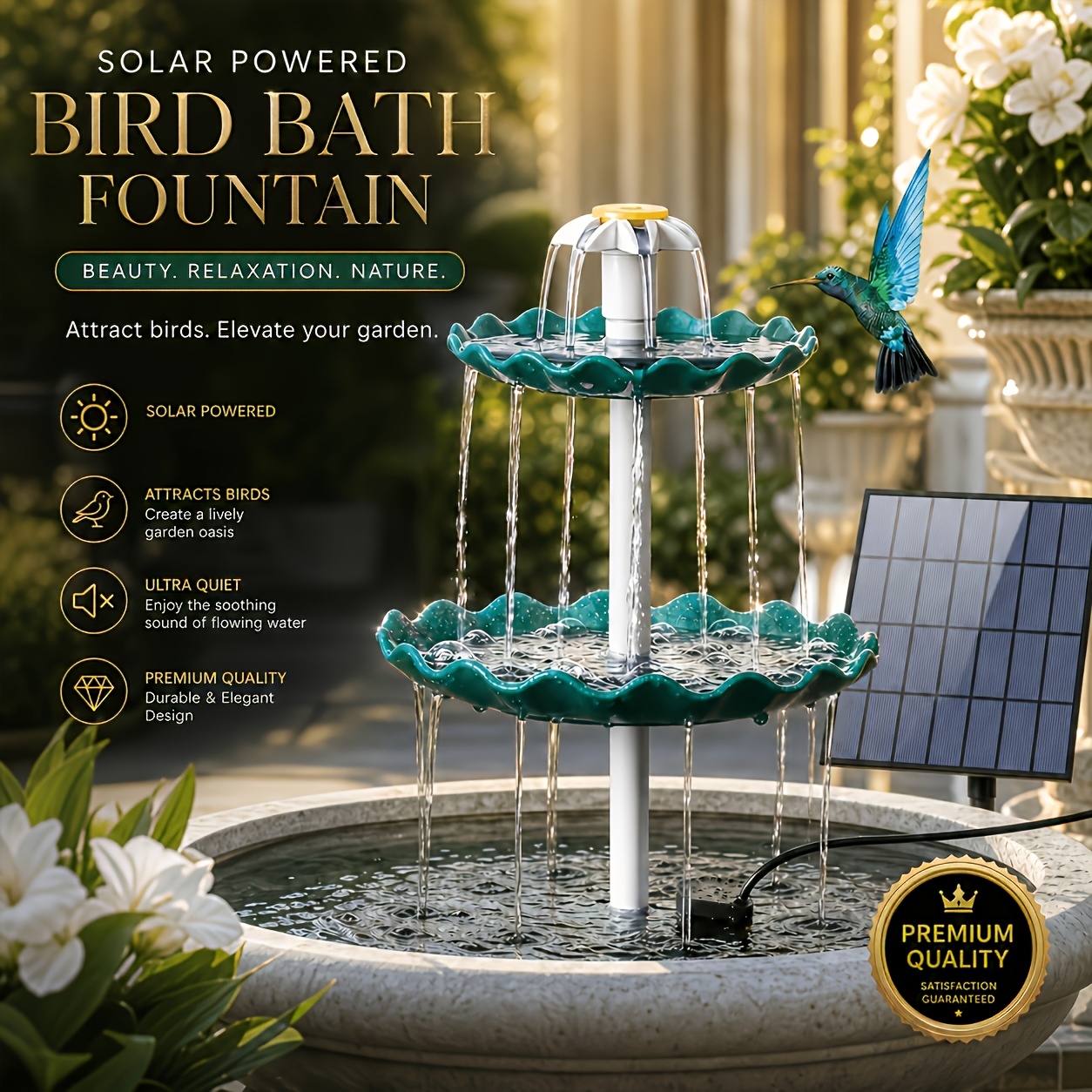 TEMU Water Fountain Outdoor, Bird Bath, Water Fountains Outdoor, Birdbath For Outside, 7.2w Outdoor Solar Powered Luminous Fountain With Led Lights