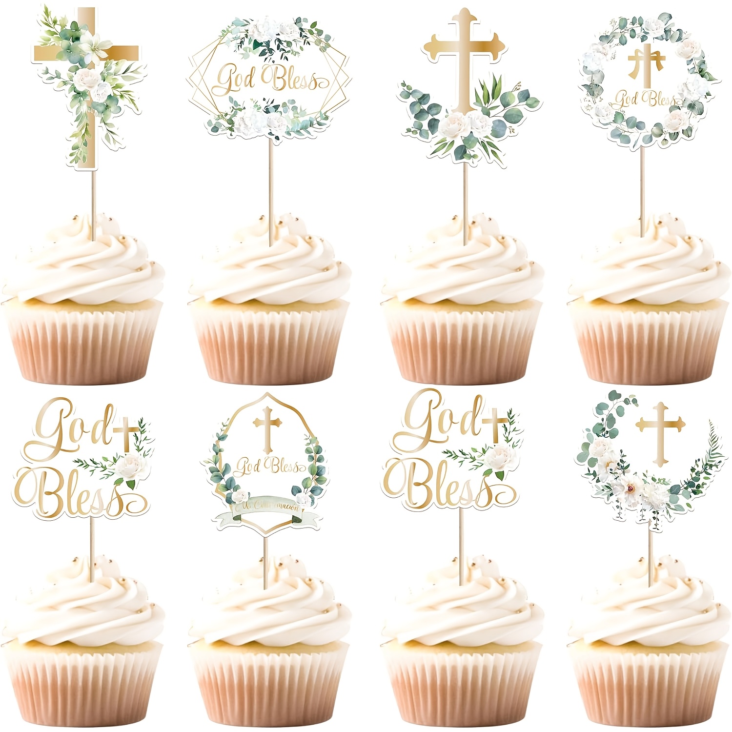 Image of 28-pack God Cupcake Toppers Cross Cupcake Picks For Christian Baptism Baby Shower Birthday First Communion Party Cake Decorations Supplies, Halloween, Christmas