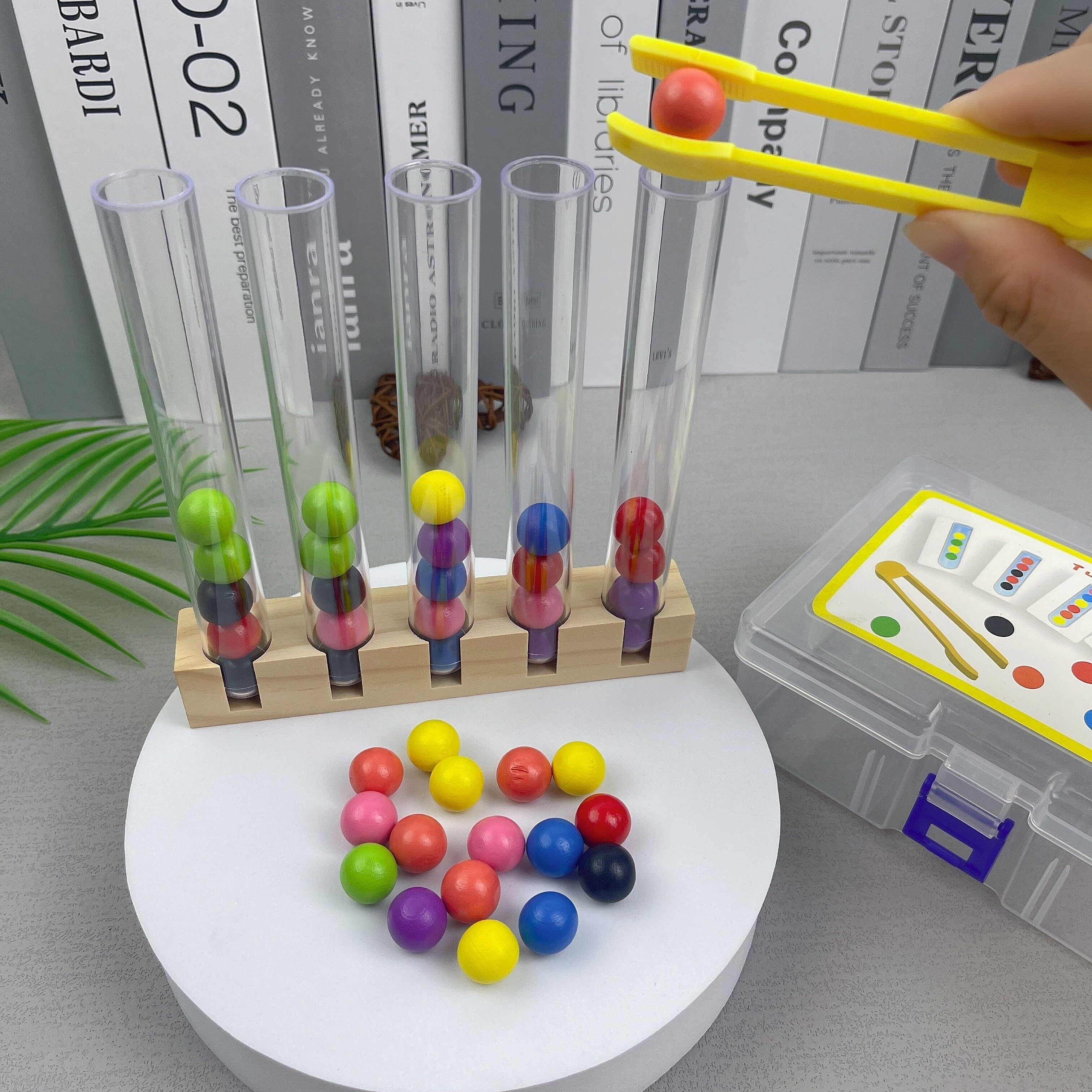 

Wooden Bead Sorting & Fine Motor Game For Kids, Educational Preschool Counting Toy With 5 Test Tube & Set, Cognitive Learning Activity For Children 3+