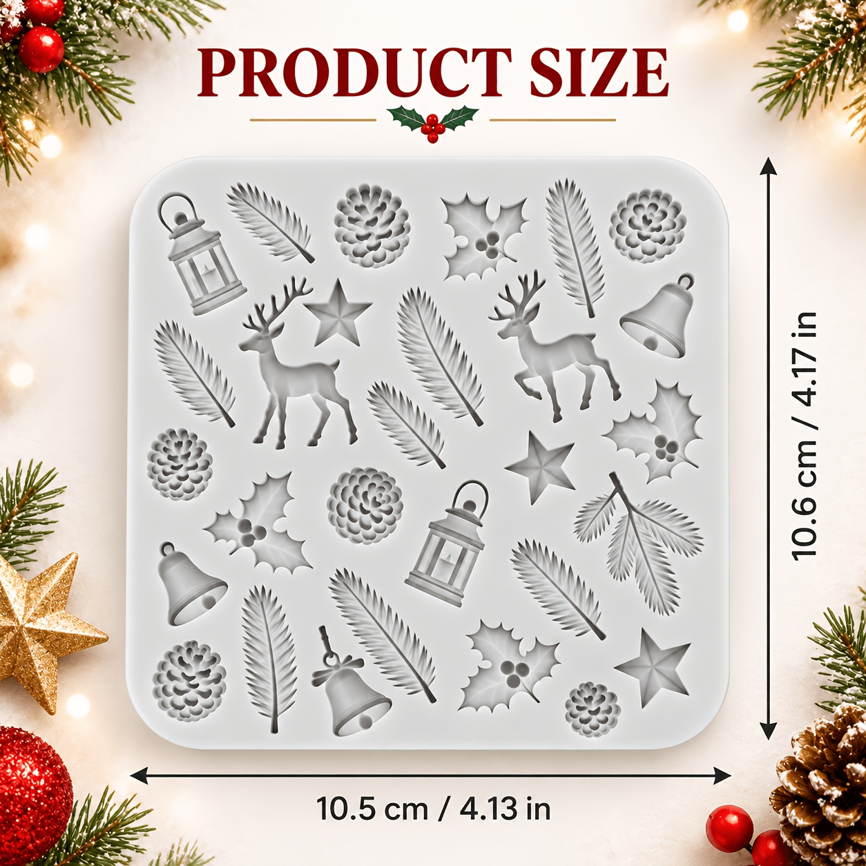 TEMU 1pc 1-cavity Silicone Mold Suitable For Diy Candle, Soap, Resin & Clay Crafts - Reindeer Lantern, Pine Cone & Star Shapes For Christmas Pottery,