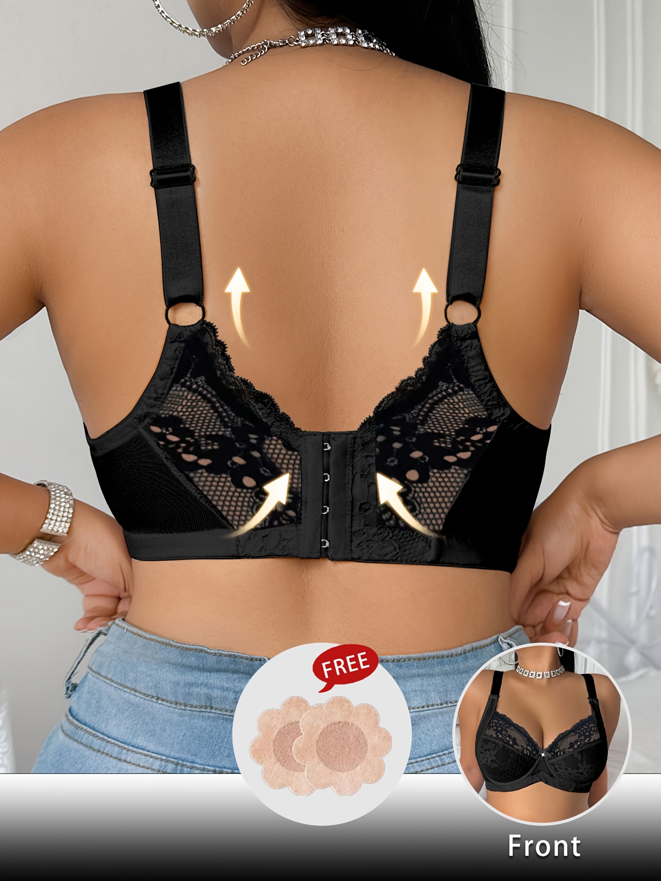 [Sexy Plus-Size Bra] Lace-Trimmed Plus-Size Women's Bra | Casual and Comfortable with a Simple Back Design in Fabric
