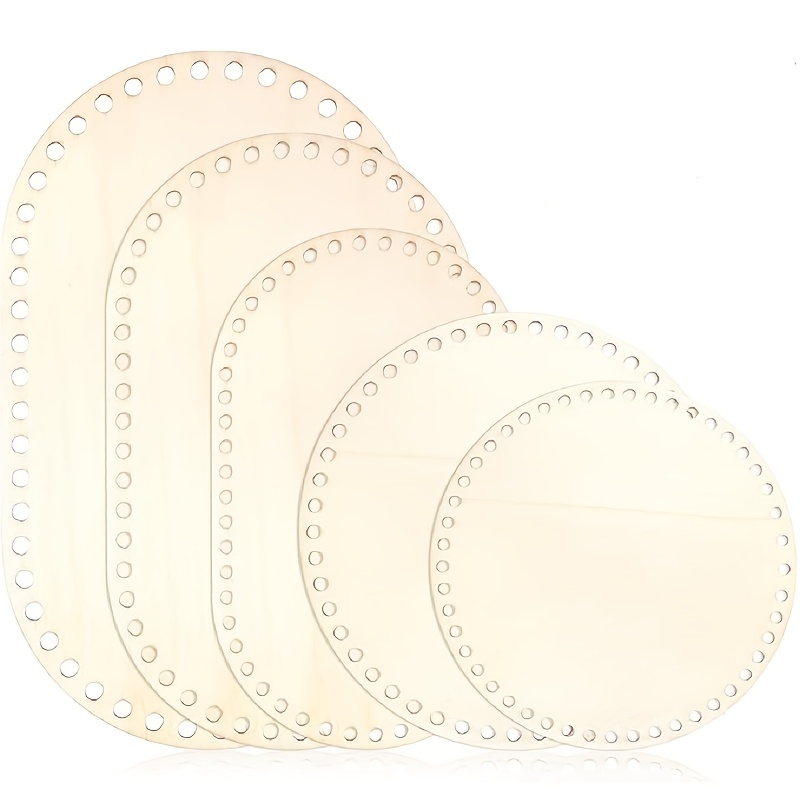 Wooden Basket Bottom, 5pcs 5 Sizes Oval Round Blank Solid Crochet Basket Wood Base For Craft Weaving Making Supplies