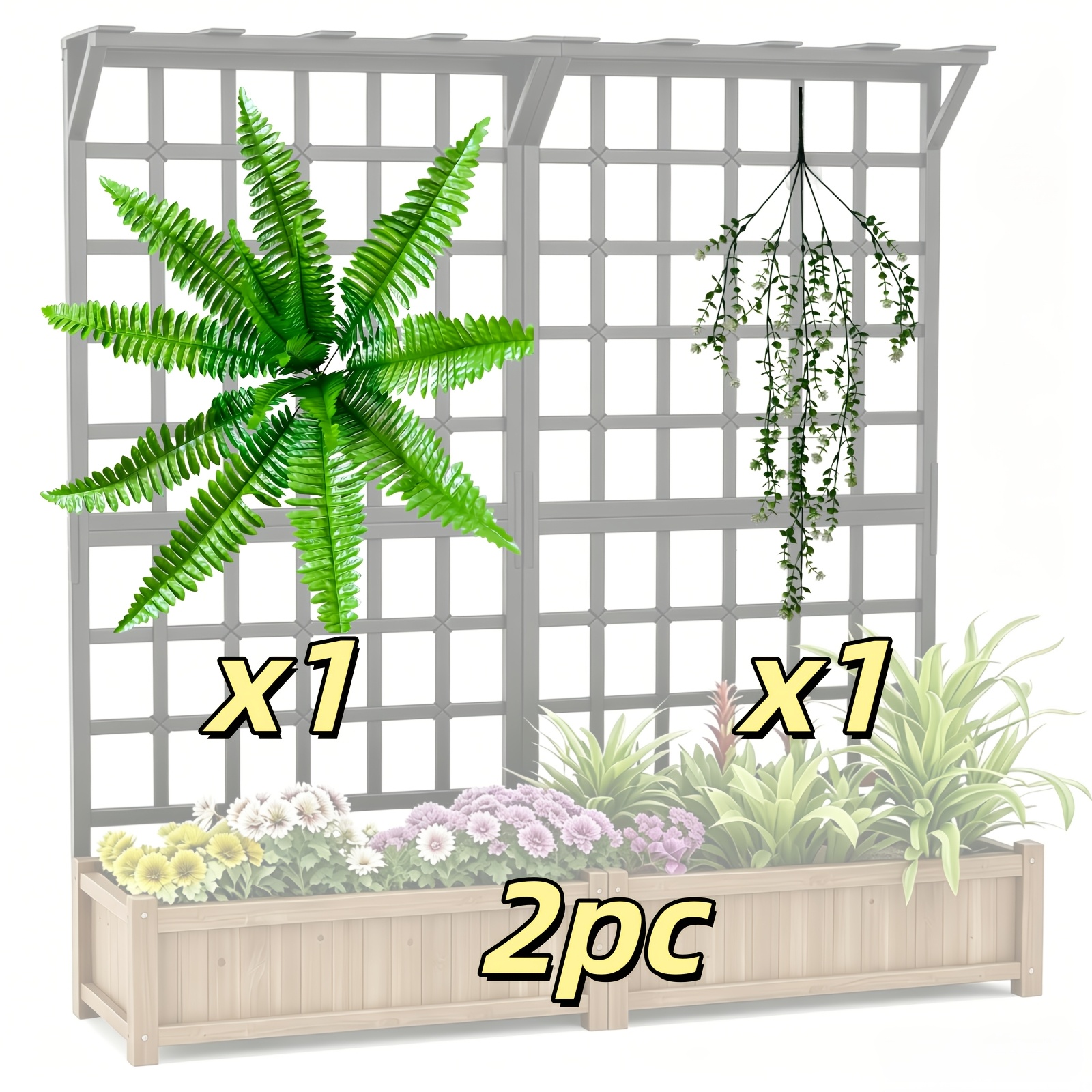 TEMU 2pcs Artificial Boston Fern Hanging Plant Set, Suitable For Outdoor Use - Wedding Garden Modern Decor | Garden And Courtyard Ornaments, Low
