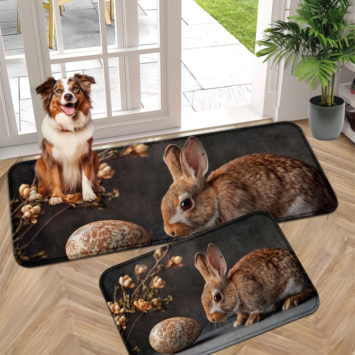 

Easter Bunny & Eggs Non-slip Door Mat - Washable, Entrance Rug For Spring Decor - Kitchen, Bathroom, Laundry Room - Machine Made Polyester Home Decor