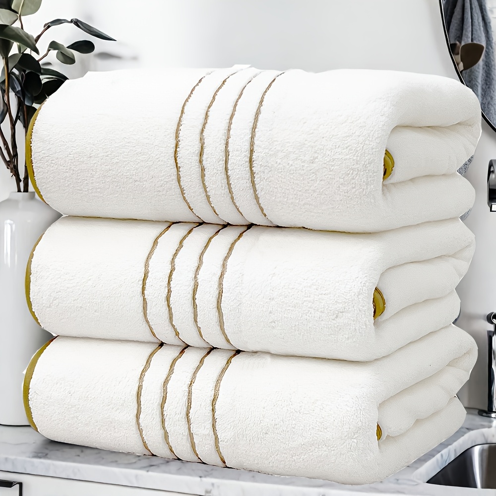 paquete de 3 toallas de vellón de coral ultra  , toalla de microfibra   absorbente de   rápido, toallas   con   de rayas lavables a máquina para el hogar, hotel, spa, camping y actividades al aire libre, regalo ideal de navidad