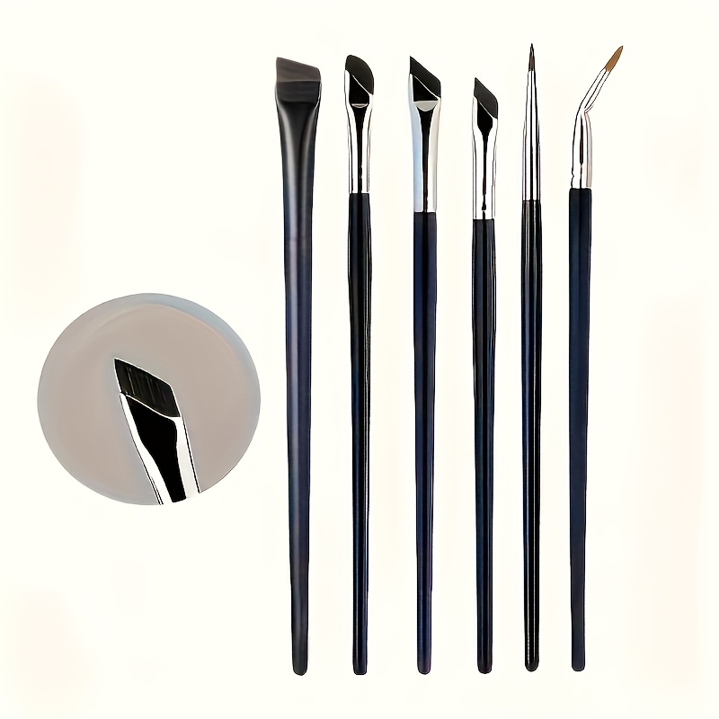 6pcs Precision Eyeshadow Brush Set - Angled Brow Brush & Eyeliner Brush, Portable Beauty Tools For Beginners, Nylon Bristles, Gift