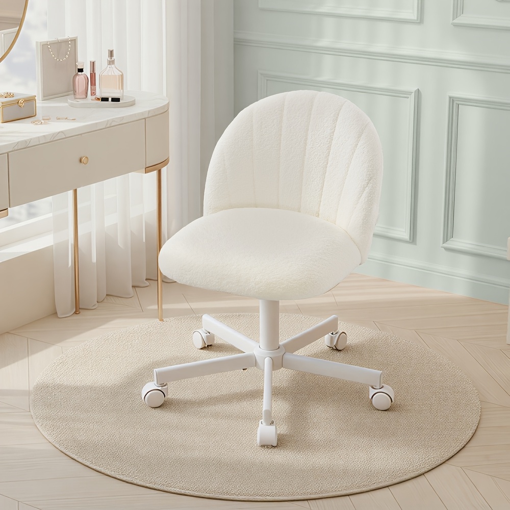 Image of Home Office Chair, Fleece Makeup Chair, Desk Chair, Foam Padding, Height Adjustable, For Study, Bedroom, Dressing Room 58x61x(70.5-83.5)cm