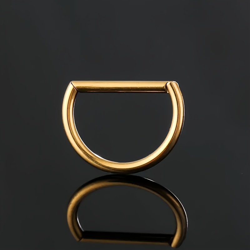 Image of 1pc 16g Stainless Steel D-shaped Nose Ring - 18k Golden Plated Hip-hop & Body Jewelry, Hypoallergenic No Synthetic Gemstonestones, Unisex For , Everyday & Party Wear, , Versatile Accessory