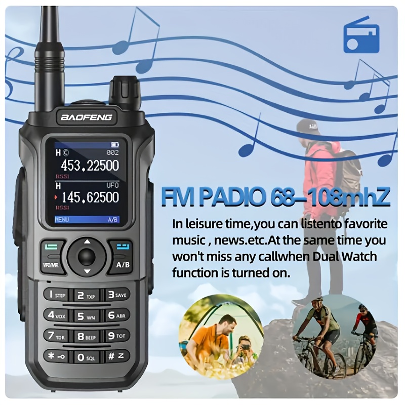 портативна хам , walkie talkies со долг достапен uhf vhf двојна , 2-начинска , комплетен сет, type-c кабел и подобрени функции walkie talkie Детали за производот 5