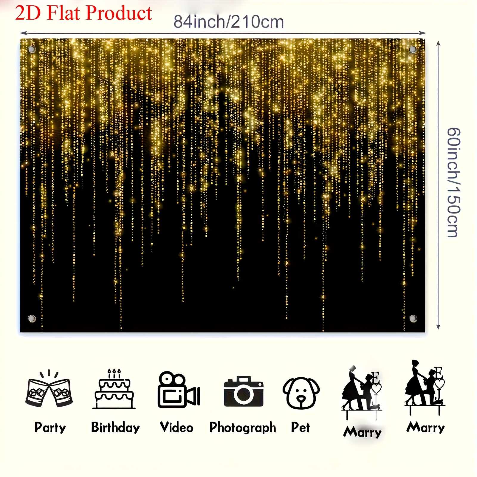 E-shop 2D-gedrucktes Schwarz-Gold-Schimmer-Hintergrundtuch, geeignet für Hochzeiten, von jungen Erwachsenen, Geburtstagsfeiern und , Abschlussball,