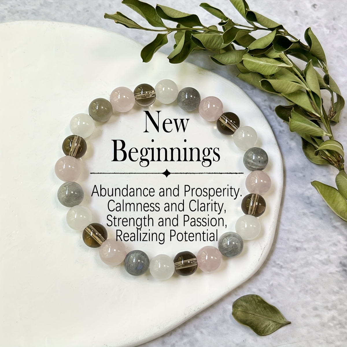 TEMU New Beginning Bracelet 8mm Quartz, Labradorite, Smoky Quartz & Handmade Beads & Empathy Protection Chakra Jewelry Elegant Bohemian Women's
