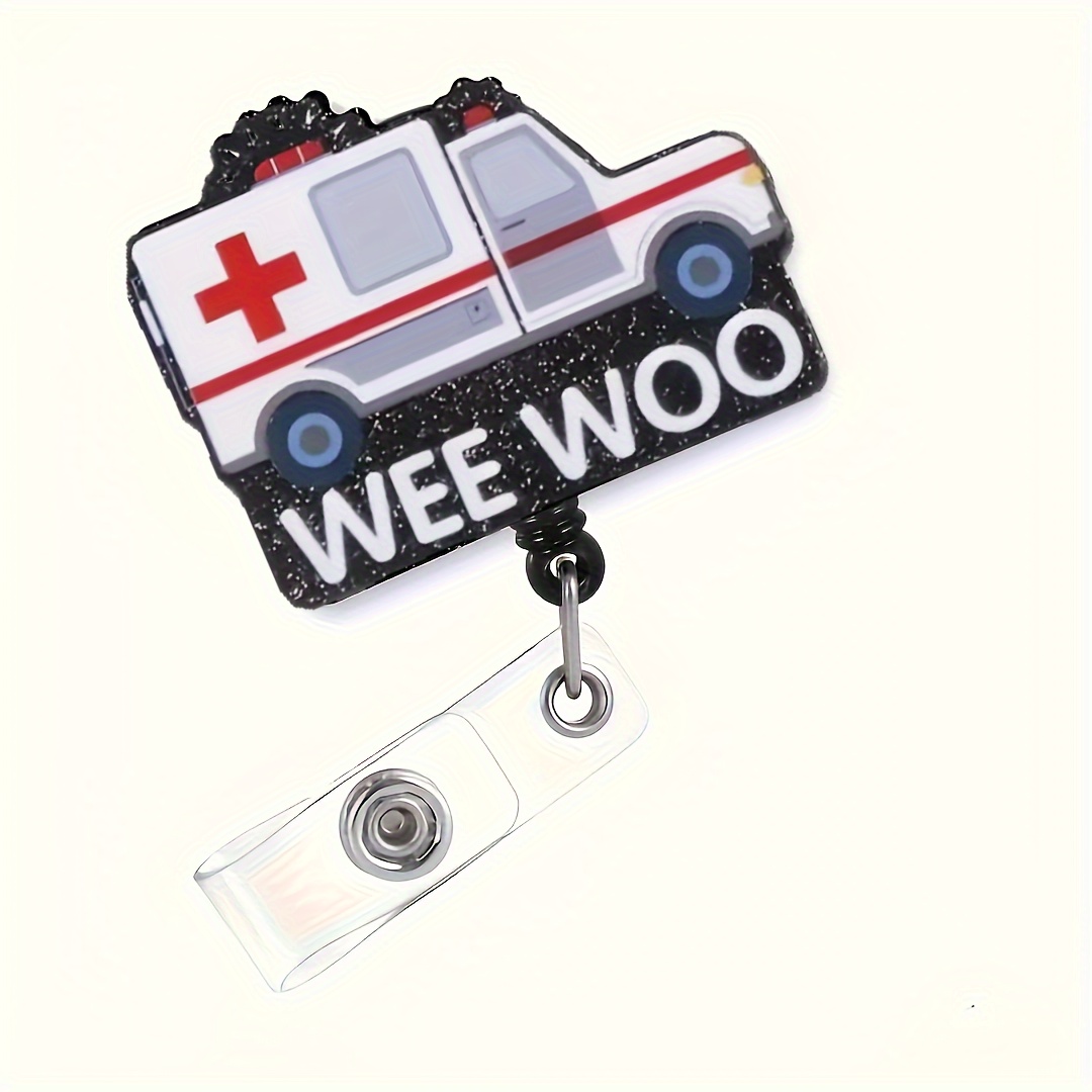 

1pc Wee Woo Ambulance Retractable Badge Reel With Alligator Clip, Acrylic () Id Holder For Paramedics, Nurses, Doctors, Professionals, Emergency Bus Driver - &