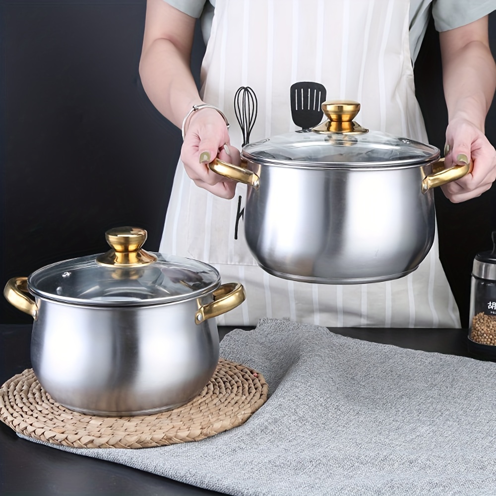 golden handle curved bottom soup pot set details 0