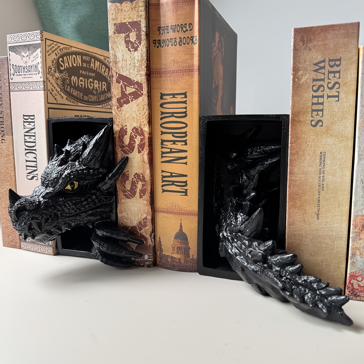 2pcs Dinosaur Bookend Set Dragon Between Books Bookshelf Decoration Home Decorative Ornaments Bookcase Stand Decorative Ornaments