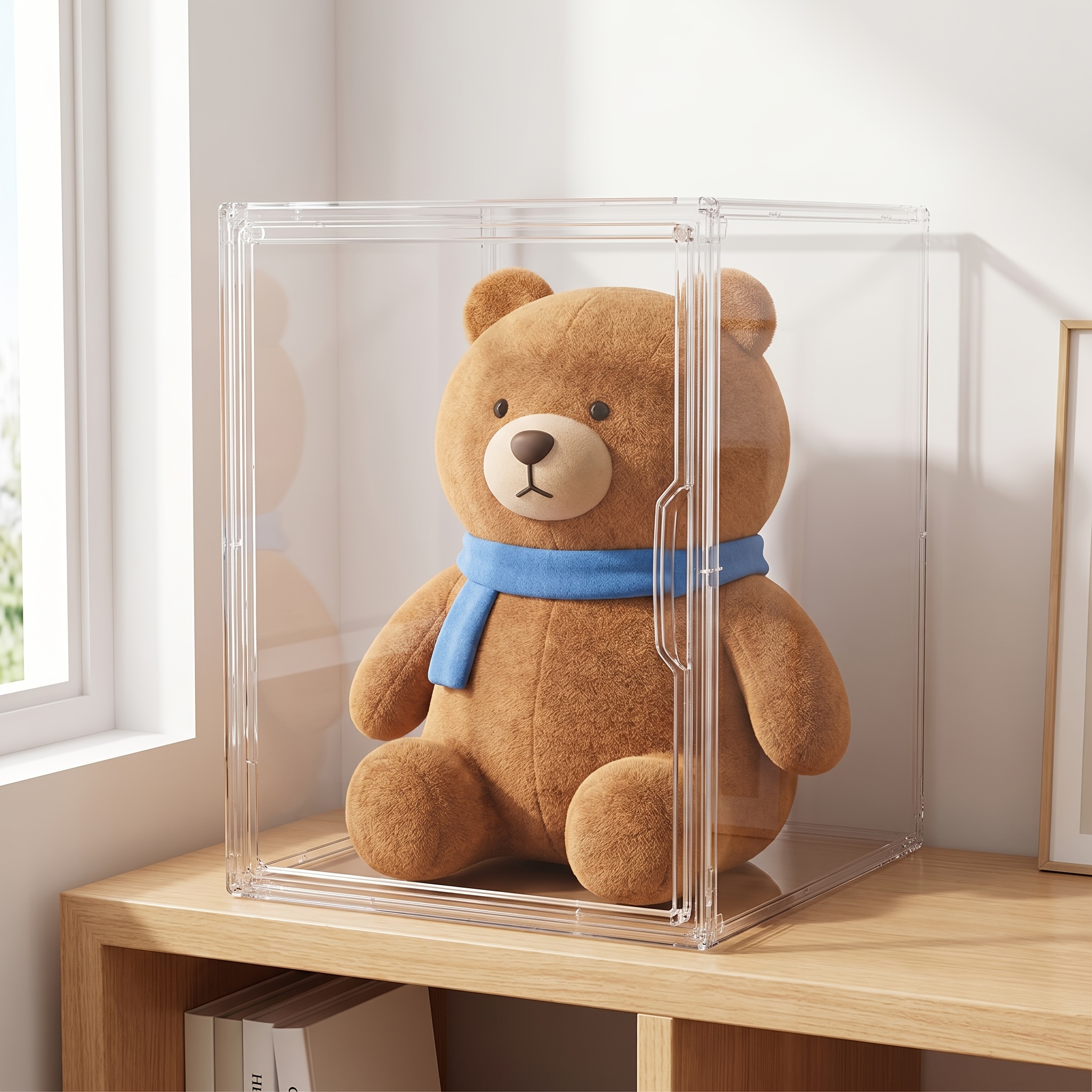 TEMU Transparent Large Size Storage Box, Pet Material With Magnetic Door, Easy Assembly, Suitable For Home Office, Space-saving Organizer