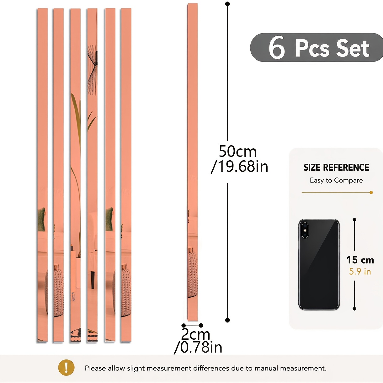 TEMU 6pcs, Red Acrylic Strip Mirror Wall Stickers Wall Decoration, Silvery Acrylic Golden Sticky Decor For Bedroom Living Room Home Office Kitchen