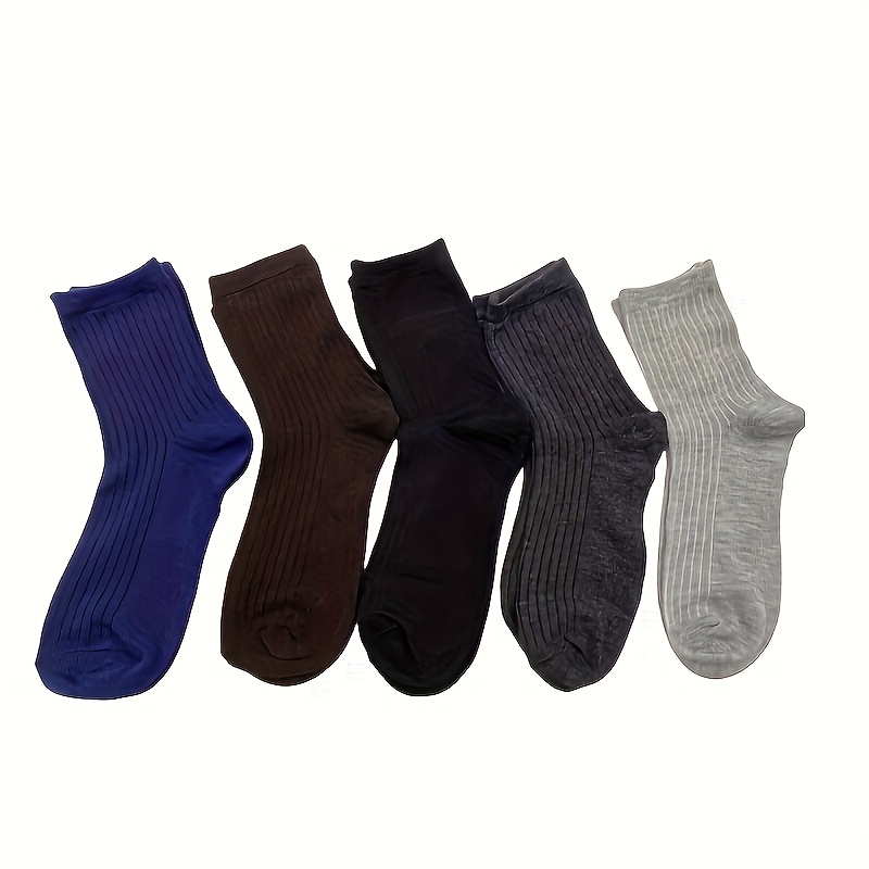 Image of Pack Of 5 Pairs Men' Color Mid-calf Socks - Breathable And Sweat Absorbent, Suitable For , For Business And Sports Wear