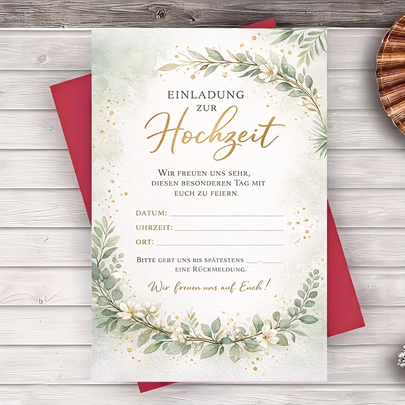 TEMU 1 Envelope And 1 Greeting Card Elegant Wedding Invitation Card With Greenery For Bride And Groom Bridal Shower Engagement Party Guests Couples