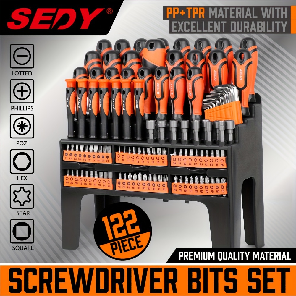 

Sedy 122pc Magnetic Screwdriver Set Ratchet Handle Nut Driver Hex Key Socket Bits With Plastic Racking Precision Screwdriver And Magnetizer Demagnetizer Diy Tools For Men Tools Gift