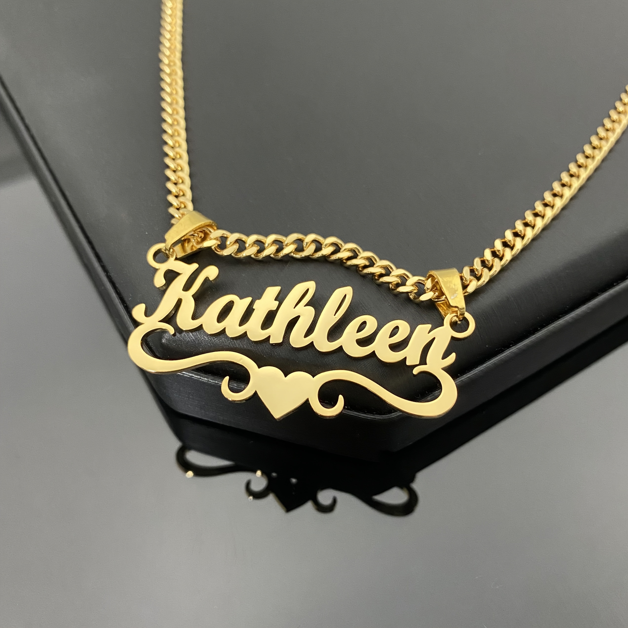 TEMU A Custom Self- Name Heart Stainless Steel Necklace, 18k Gold Plated, Personalized Cuban Link Chain, Matching Couple's Necklace, Suitable For