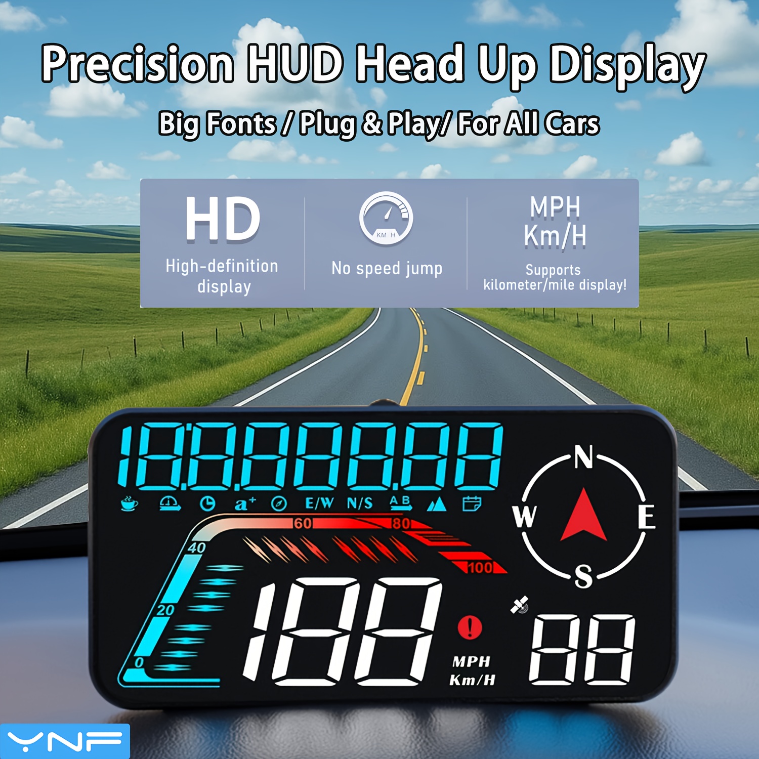 Image of Ynf Hud Color Display Portable Gps Car Odometer: High-definition Visual, Universal Compatibility, Date, , Single Driving Time, Single Driving Distance, And Other Displays, A Of Holiday Gift