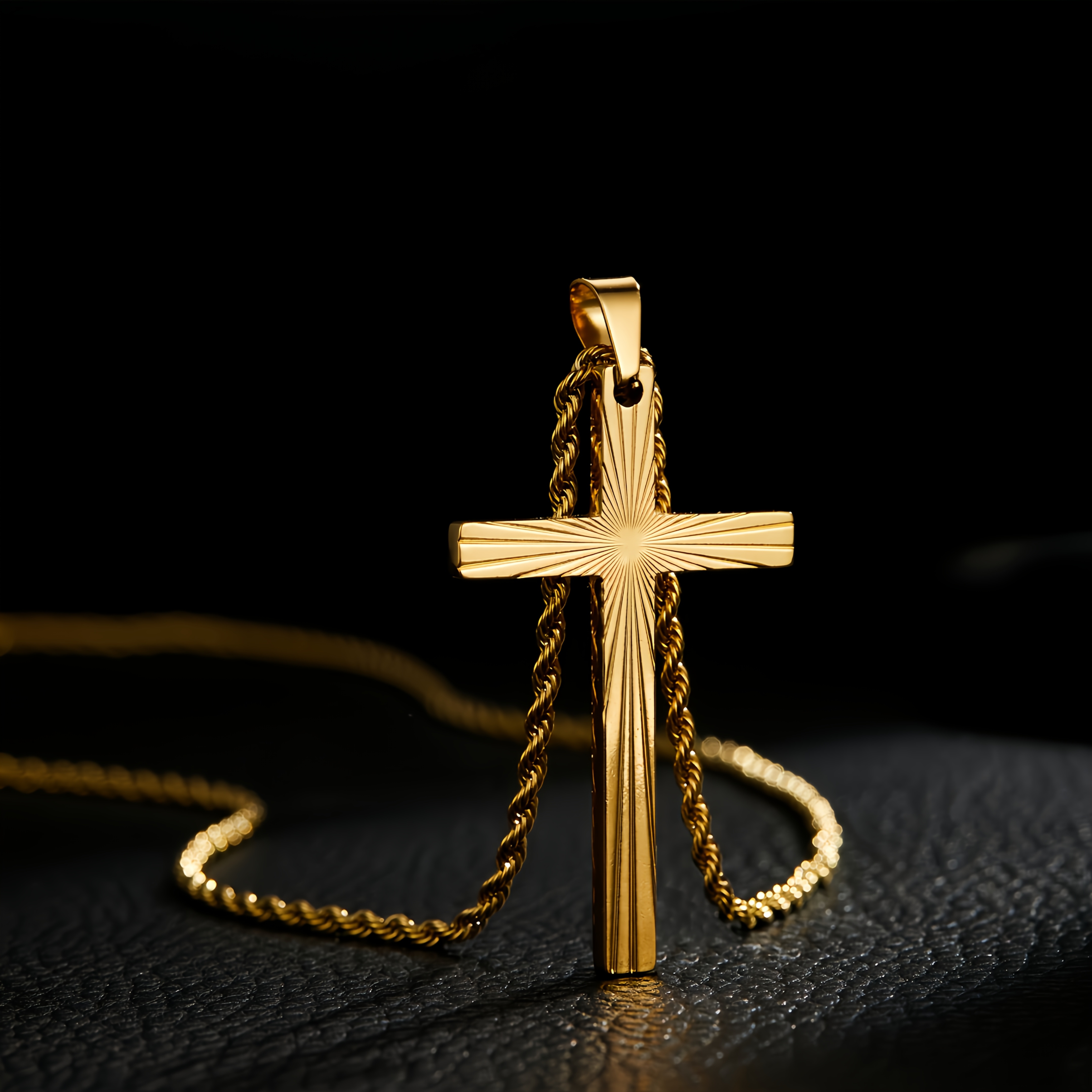 Image of 1pc Cross Necklace Men's 14k Gold Plated Cross Necklace Men Women Fashion 304 201 201 201 201 Stainless Steel Cross Pendant Chain 23.6in 201 201 201 201 Stainless Steel Rope Chain