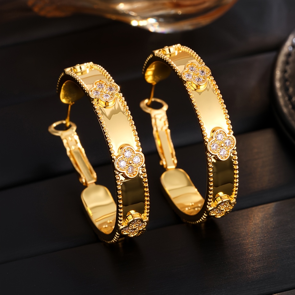 item picture 1 pair high end copper metal   flower hoop earrings niche design sense   zirconia inlaid circle earrings   ear additions jewelry for women