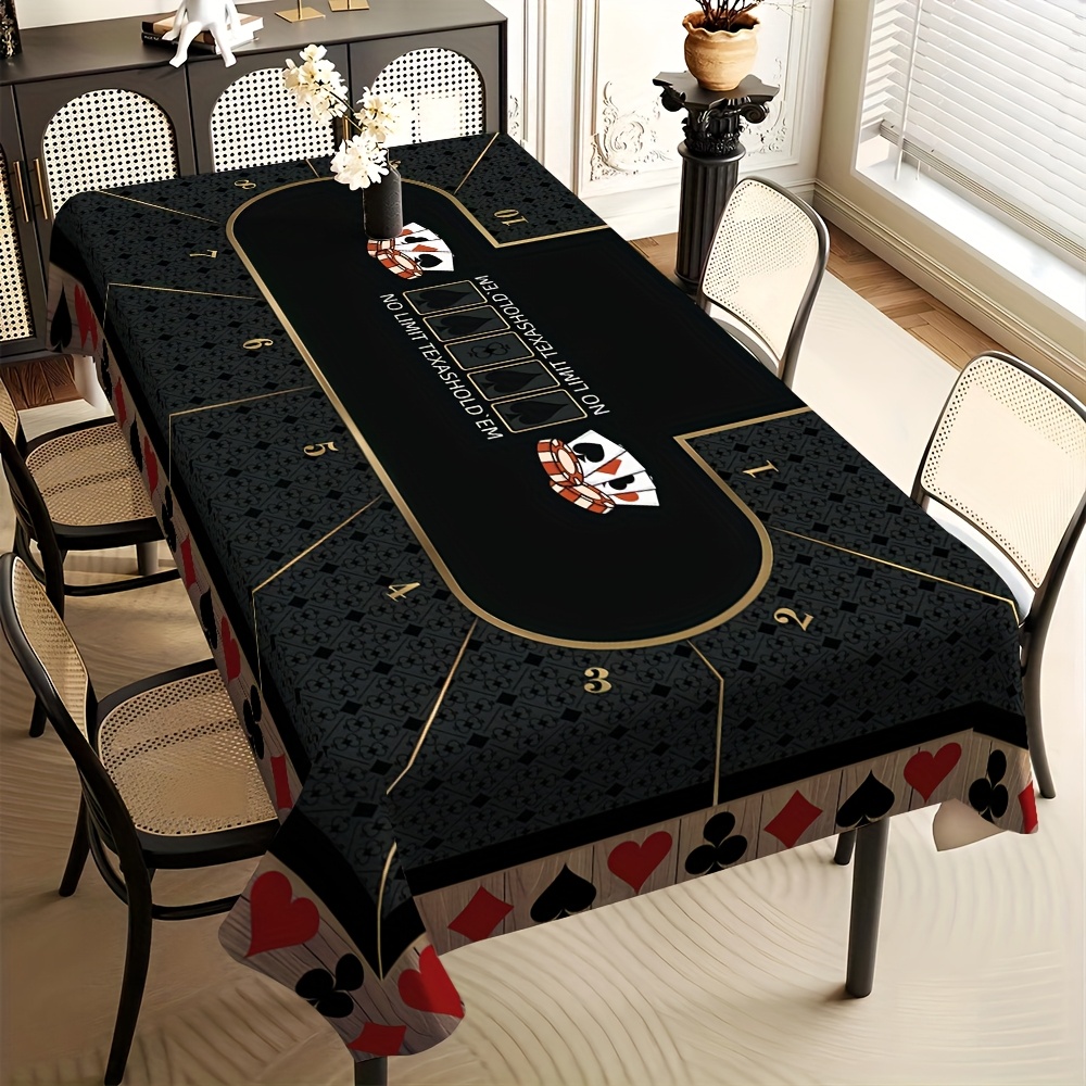 TEMU 1pc Cool Playing Card Table Pattern, Simple European Style Pattern Tablecloth, Square Table Cover For Home Use, Dining Tablecloth, Holiday Party