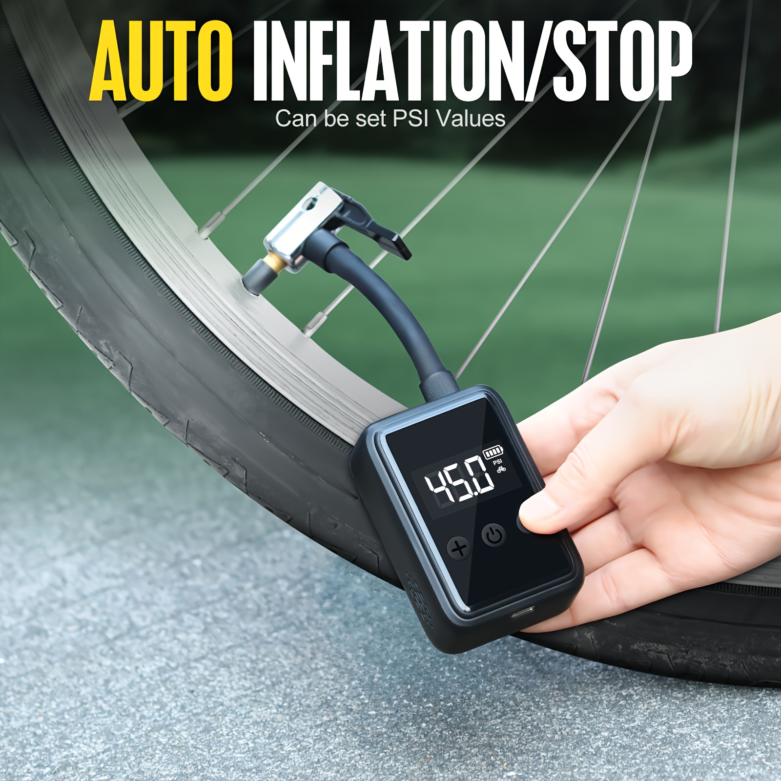 Image of Portable Tire Inflator, With Digital Lcd Pressure Gauge, Ultra Small Max 150 Psi For Bicycle Air Pump, 500 Mah, Type-c Rechargeable Battery For Bicycles, Motorcycles, And Balls