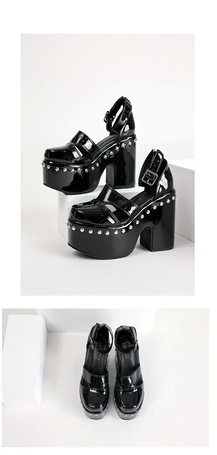 womens metal beads heels fashion strap dress pumps stylish platform heels details 3